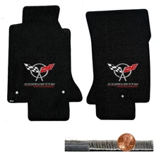 1997-2004 C5 Corvette Black Ultimat Floor Mats Set - Silver Flags & RACING Logos