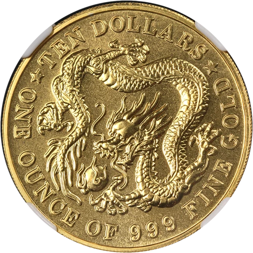 1984 Singapore 1 Ounce Gold $10 Dragon NGC MS69 - STOCK