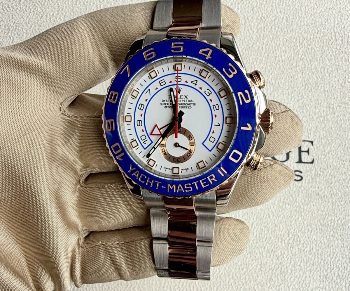 Rolex Yacht-Master II 44mm BLUE HANDS Two-Tone 18K Rose Gold Steel