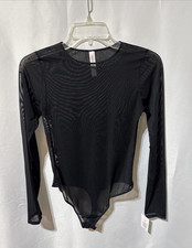 Auden Women's Ebony Black Transparent Long Sleeve Snap Bodysuit Size Medium