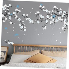 Wall Stickers - Cherry Blossom Wall Decal Birds on Tree Blue White Flower
