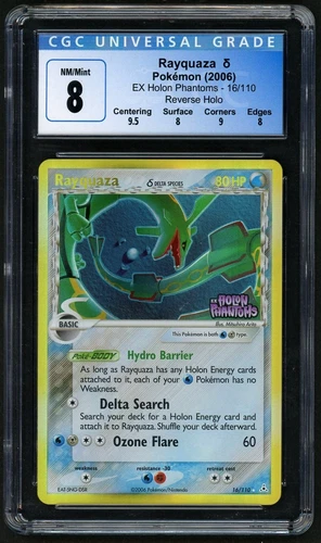 2006 Pokémon Rayquaza δ Reverse Holo EX Holon Phantoms #16 CGC 8