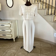 Vintage Donna Morgan Cream Women’s Size 10 Embroidered White Beaded Maxi Dress