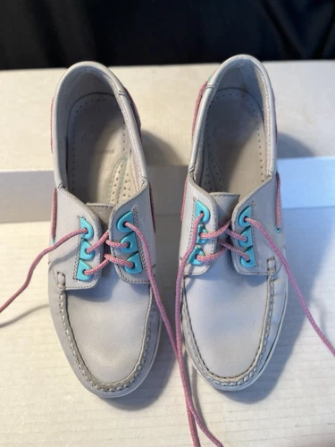 Scarpe da barca Nike vintage mocassini donna taglia 6 5 C top in pelle grigio rosa blu