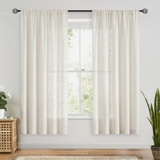 Sheer Linen Curtains 72 Inches, Farmhouse Style, Rod Pocket, White