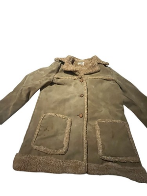 #ad Tan Faux Suede Sherpa Lined Coat With Long Sleeves amp; Fold Over Collar Size 18 $22.45