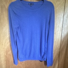 Gap Women s Blue Knit Crewneck Pullover Sweater M Button Accent Long Sleeve