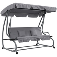 Garden Swing Chair 3-Seater Convertible Light Grey Steel & Polyester 200x120cm.
