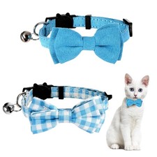 2 Pcs Boy Cat Collar with Bell Breakaway Collars Cute Kitten Bow Tie blue
