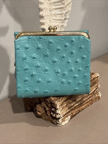 Buxton Buffalo Calf Geldbörse Trifold Leder blau grün Portemonnaie 60er - Bild 3 von 5