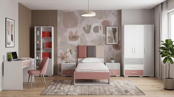 Modernes Jugendzimmer Bett Kleiderschrank Nachttische BüCherregal Schreibtisch-image