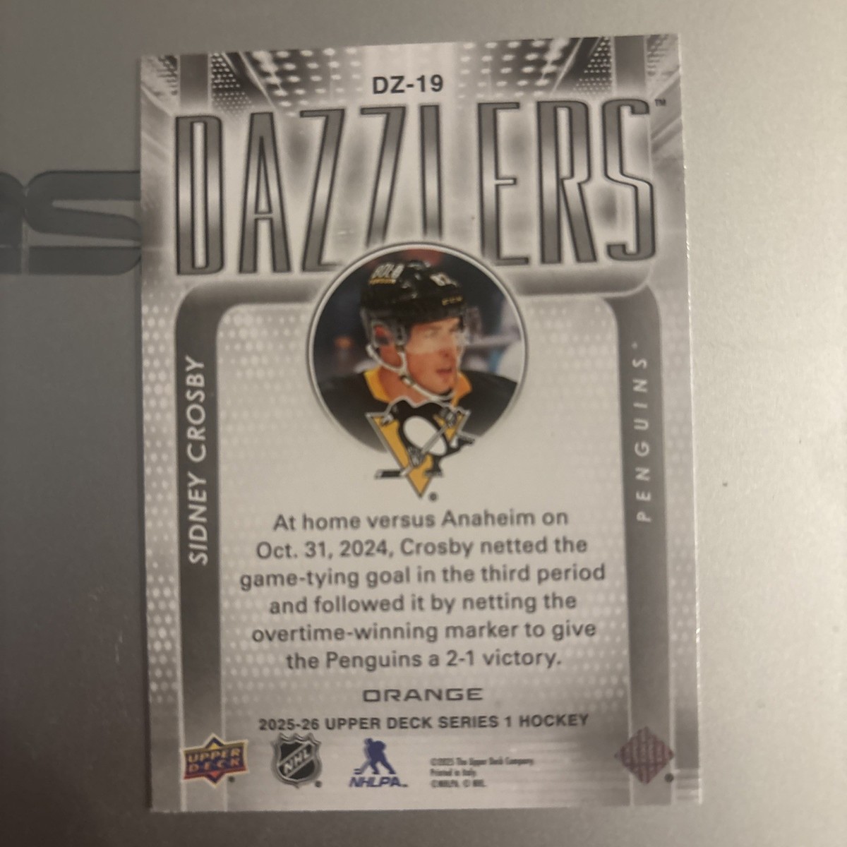 2025-26 Upper Deck Series 1 - Dazzlers Sidney Crosby #DZ-19 Orange
