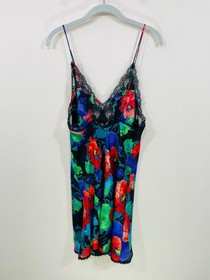 Vtg 80s Lingerie Floral Slip Babydoll Lace Gown Size M Indulgence Made in USA