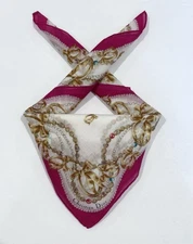 WOMEN HANDKERCHIEF CHRISTIAN DIOR Pink White BANDANA COTTON Mini Scarf 18”
