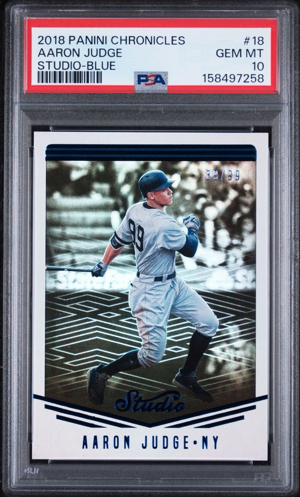 /99 Aaron Judge PSA 10 Blue Sp 2018 Panini Chronicles - Studio #18 2nd Year