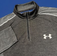Under Armour Threadborne 1/4 Zip Shirt Mens Grey HeatGear Long Sleeve Size L