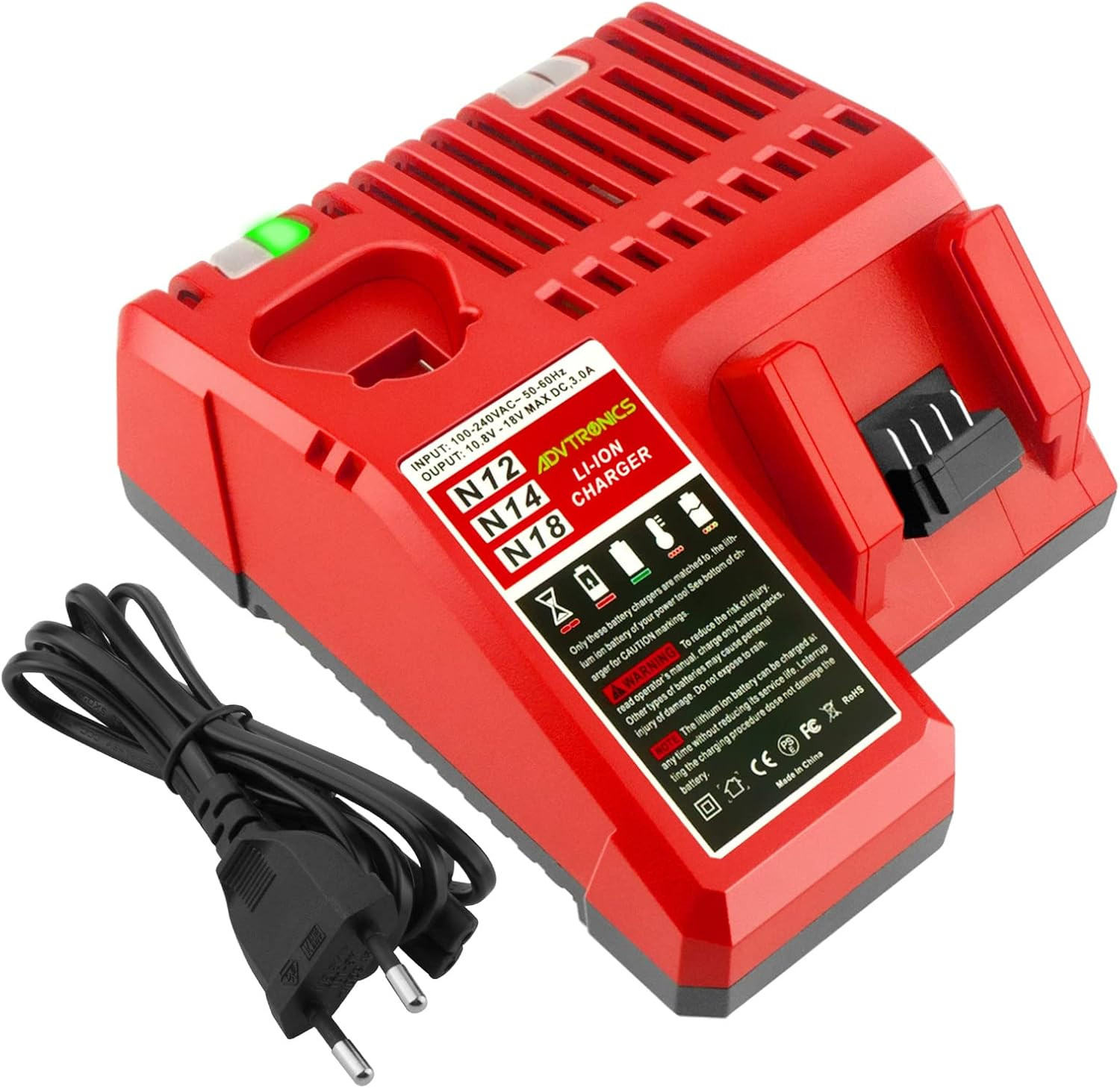 Caricatore Compatibile Milwaukee M12 M18 12V-18V 3A - Elettronica Sicura