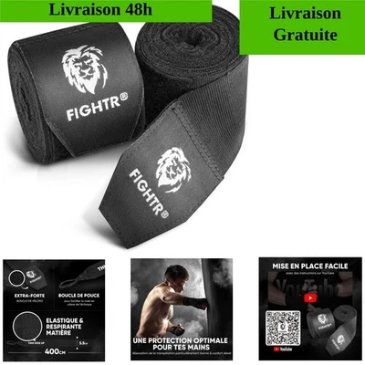 FIGHTR Bandes de Boxe 4m Coton avec Boucle pour Le Pouce - Photo 1/4