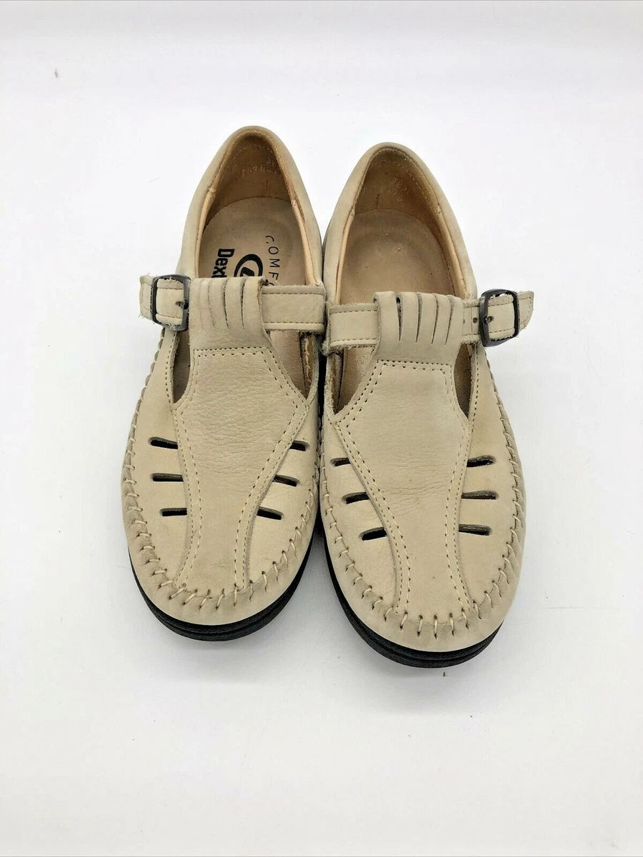 Dexter Comfort Shoes US 7 Beige Leather T strap Buckle Maryjane