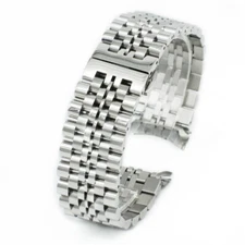 Curved Stainless Steel Watch Band Solid Jubilee Bracelet Strap Clasp Replacement