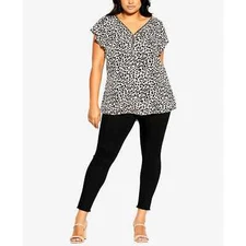 City Chic Zip Prowess V-neck Top Leopard Print NWT $69 Size 14