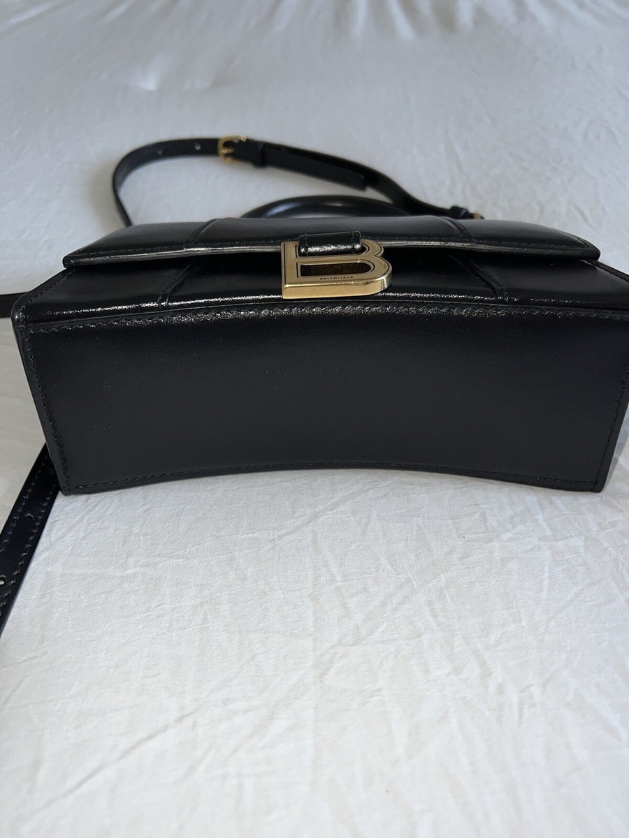 Balenciaga Womens Black Hourglass Small Leather Top Handle
