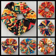 HUGE BRIGHT GEOMETRIC PATTERN SCRUNCHIE PONYTAIL HOLDER FREE USA SHIPPING