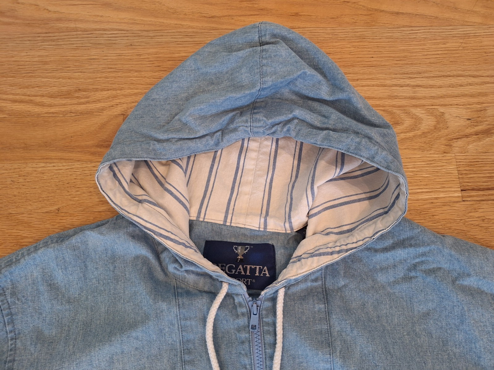 Vintage Mens Regatta Boxy Baggy Denim Hoodie Jacket Full Zip Blue 80s 90s Rare S image 2