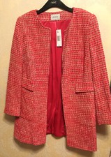 New Soon @ Matalan Size 16 Pink With White Fleck Tweed Long Jacket Bnwt £40