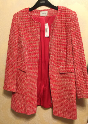 New Soon @ Matalan Size 16 Pink With White Fleck Tweed Long Jacket BNWT £40