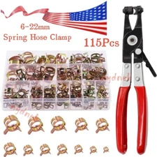 115X Hose Spring Clamps 6-22mm Fastener Fuel Water Line Pipe Air Tube Clips Kit