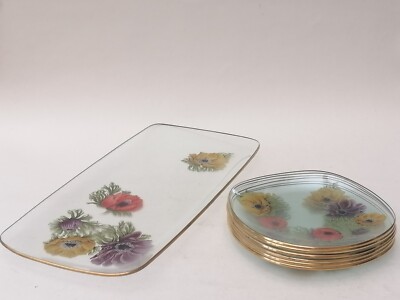 Chance Glas Fiestaware Anemone Sandwich oder Kuchenplatte Set 7 Stück Vintage