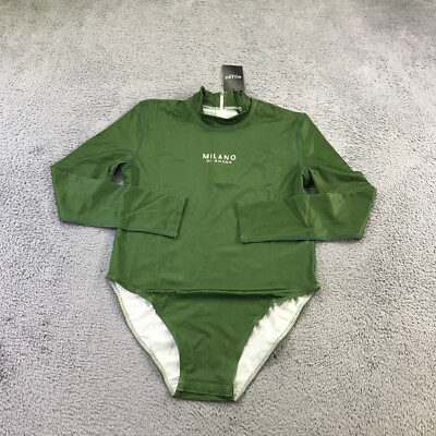 Milano Di Rouge Top Womens Medium Bodysuit Spell Out Swim Suit One Piece Green