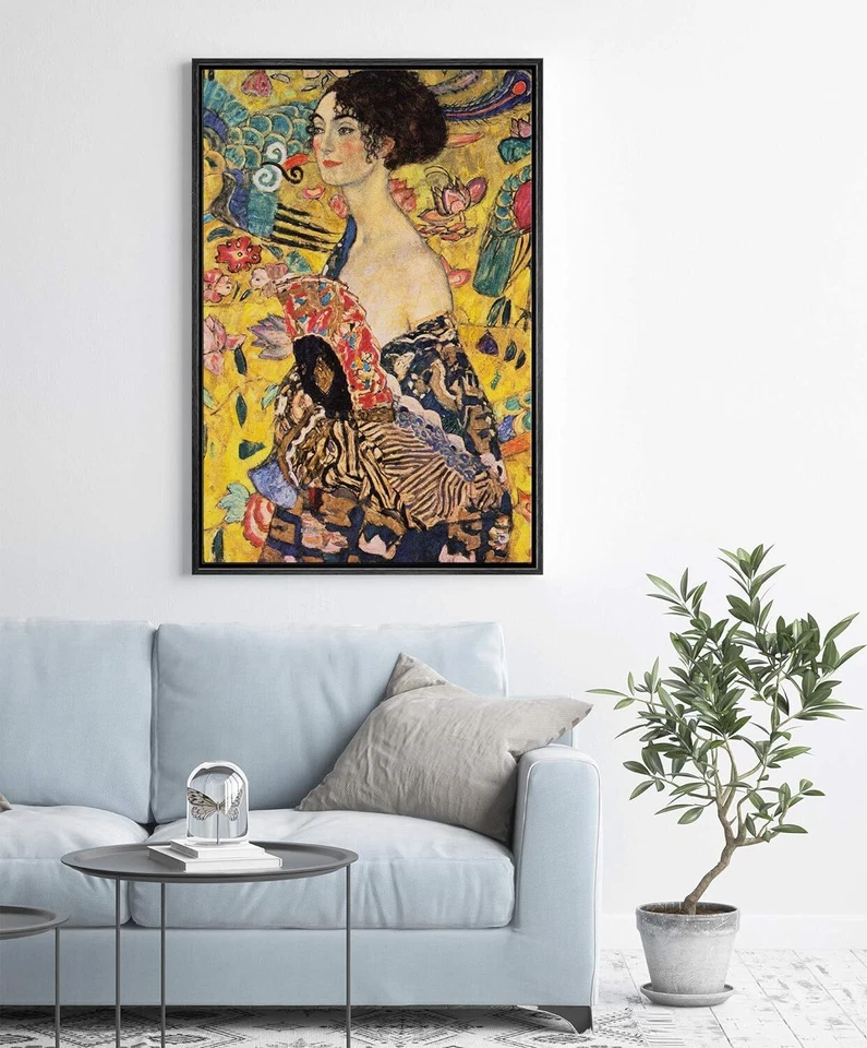 Impresión en lienzo arte de pared enmarcado con abanico dama de Gustav Klimt de Wall26 Foto 4 de 4