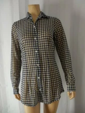 CABI Shirt Blouse style 736 blue white check semi sheer long sleeve