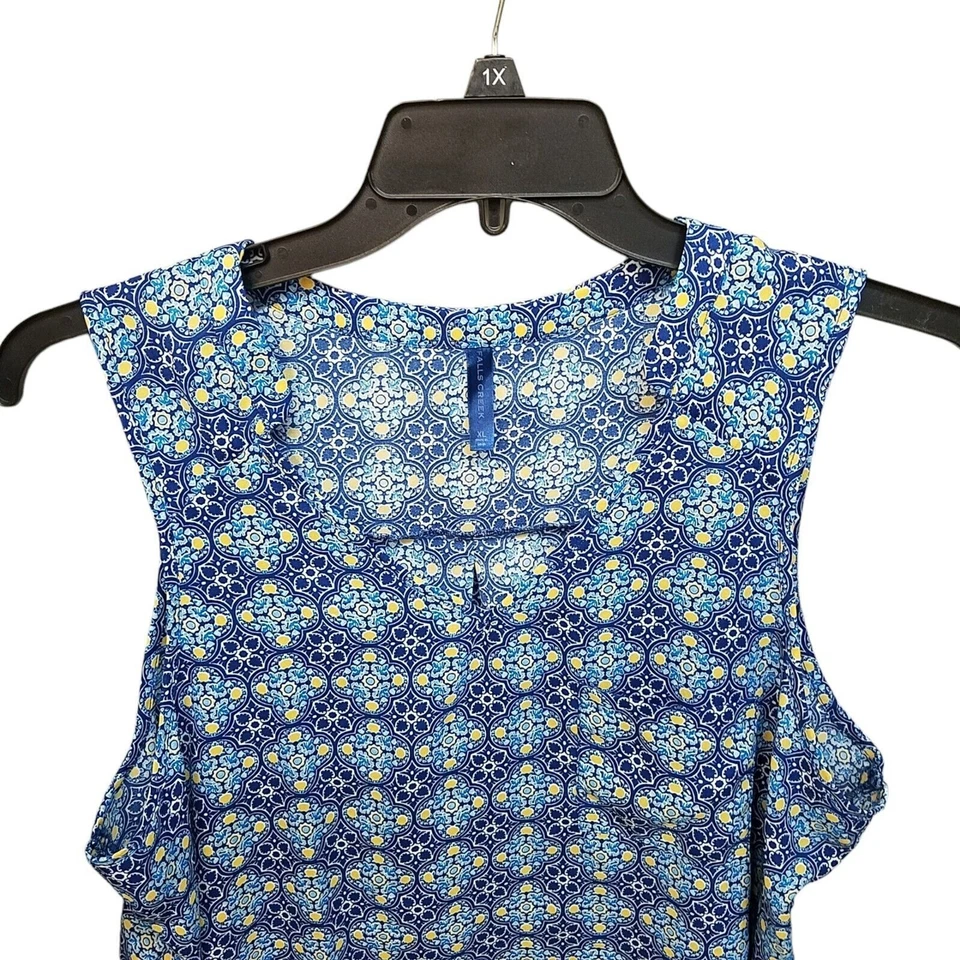 Blusa sin mangas geométrica azul amarilla Falls Creek para mujer talla XL Foto 3 de 4