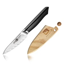 Klaus Meyer Helix Damascus Steel 3.5 inch Paring Knife with Wood Sheath