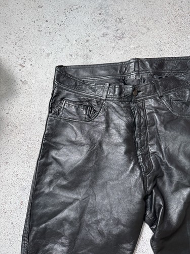 Leather Pants Men W34 Straight Trousers Motorcycle Biker Avant Garde Mens - Picture 2 of 23