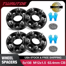 4pcs 1" Inch 5x108 Hubcentric Wheel Spacers 12x1.5 For Ford Jaguar Lincoln Volvo
