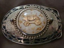 Gold Stagecoach Metal Belt Buckle Real Gold
