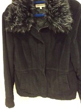 Bnwot Black Corduroy Fully Lined Jacket With Detachable Faux Fur Collar Size 12