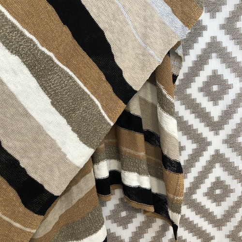 Chico’s One Size Neutral Striped Long Shawl Cardigan Sweater Tan Brown Black - Picture 2 of 4