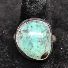 Vintage Native American 925 Sterling Silver Sgn OW Turquoise Ring  sz 7