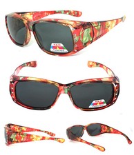 Womens Polarized FIT OVER Sunglasses Cover Rx Glasses Rhinestones Orange Floral