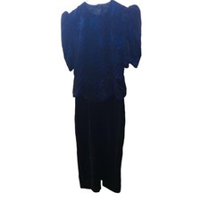 VTG Scott McClintock Velvet Gown Sz 10 Blue Glitter Floral Formal Evening Dress