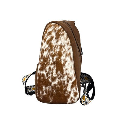 Faux Cow Fur Patterned Strap Crossbody Sling Chest Bag Brown Western Festival