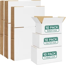 Eupako 30 Pack Small Shipping Boxes Assorted Sizes, White Corrugated Box Mailers