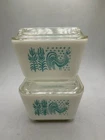 Vtg PYREX Amish Butterprint 501 Turquoise Rooster Refrigerator Dishes w Lids Set