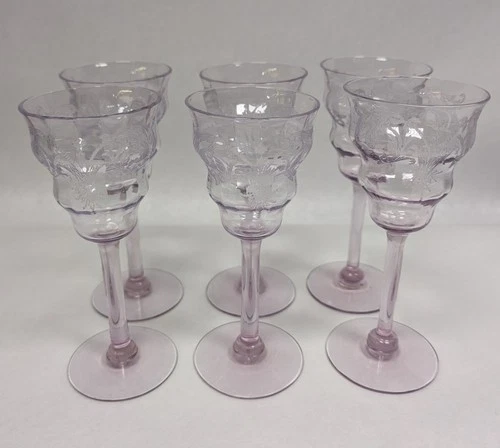 Balda Lavender Wine Glasses Depression Glass Purple - Set of Six Central Glass