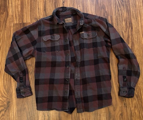 Orvis Shacket Herren L rot grau schwarz kariert schwer Flanell Hemd Jacke Knopfleiste